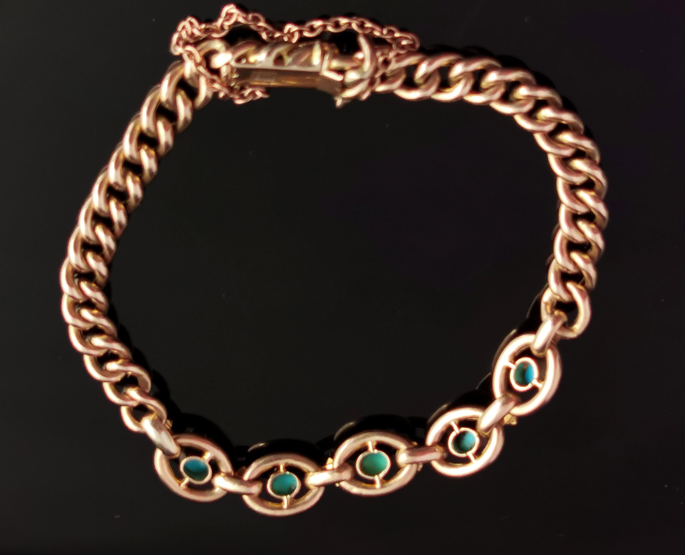 Antique Victorian Turquoise and Pearl Bracelet, 9k Gold In Good Condition In NEWARK, GB