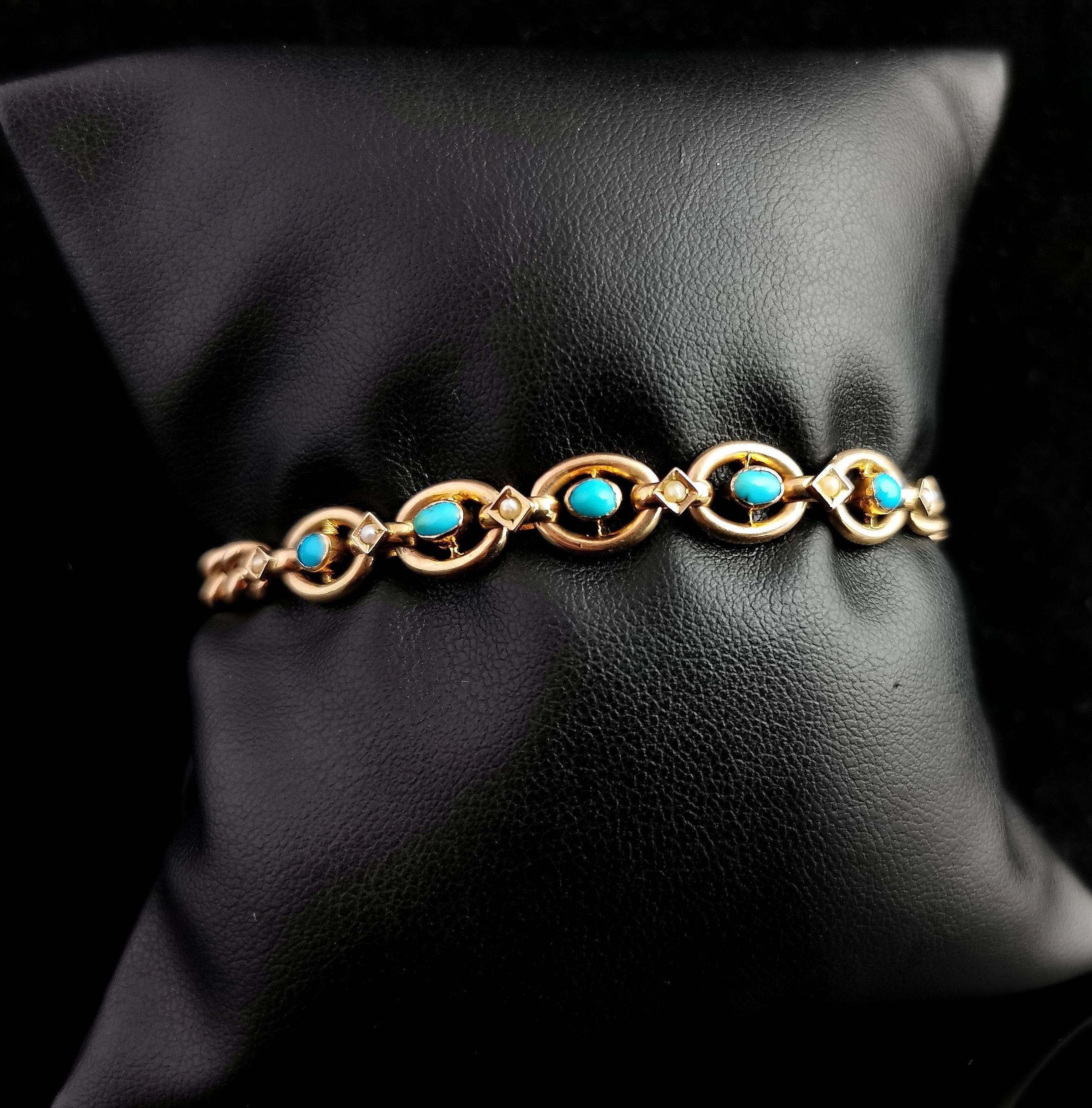 Antique Victorian Turquoise and Pearl Bracelet, 9k Gold 1