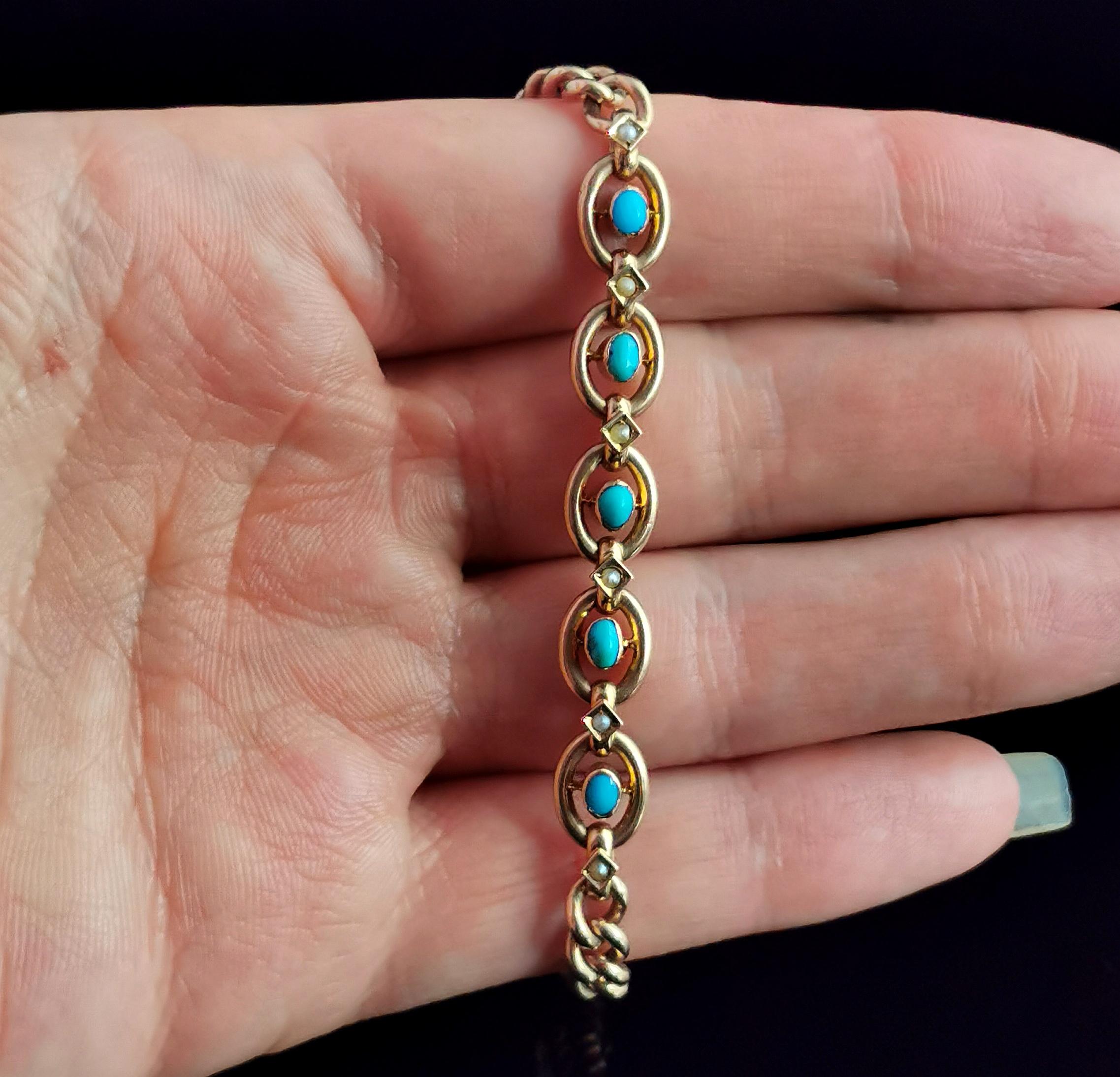 Antique Victorian Turquoise and Pearl Bracelet, 9k Gold 2