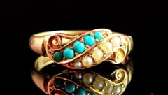 Antique Victorian Turquoise and Pearl Ring, 18k Yellow Gold
