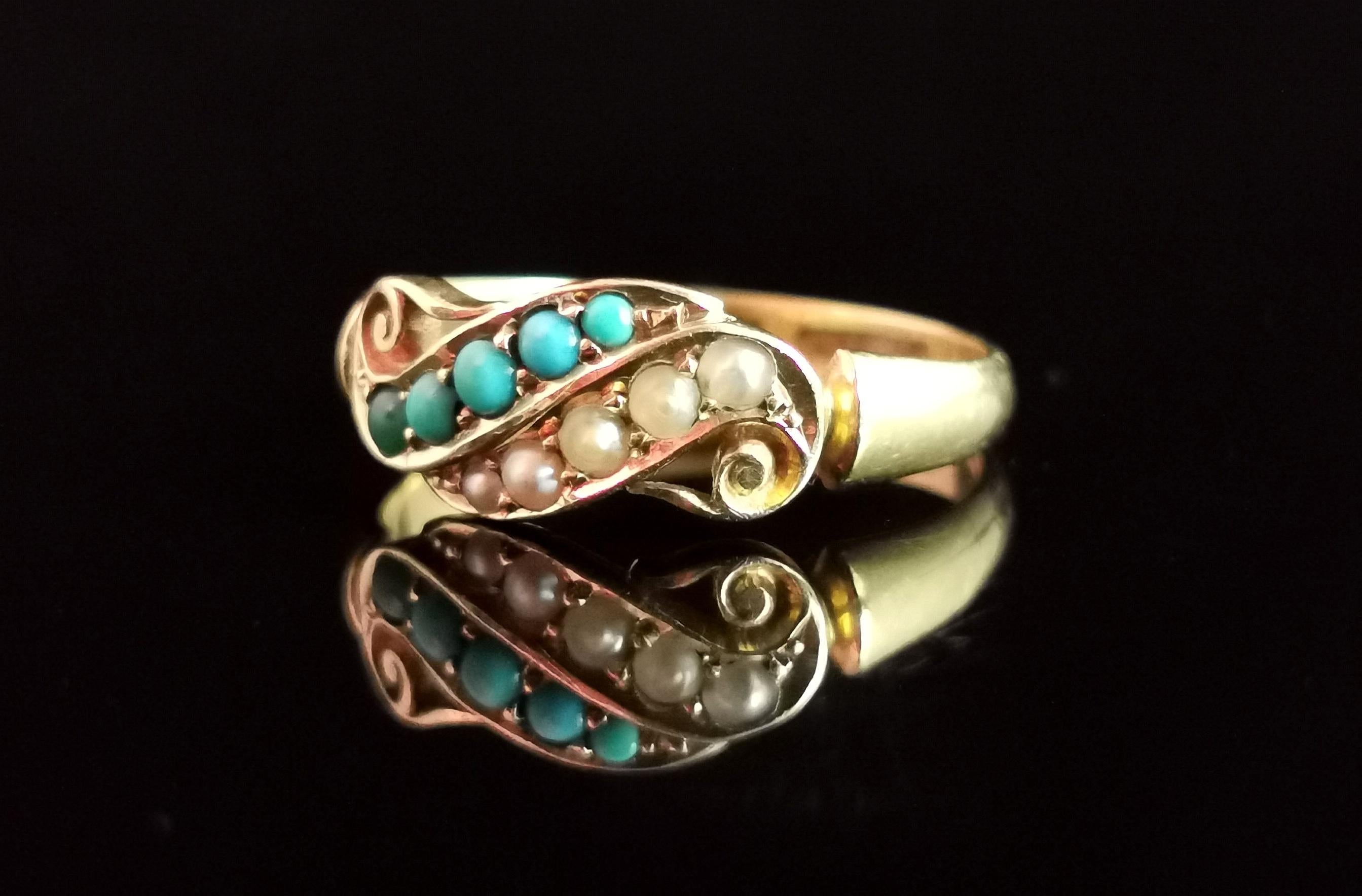 Antique Victorian Turquoise and Pearl Ring, 18k Yellow Gold 3