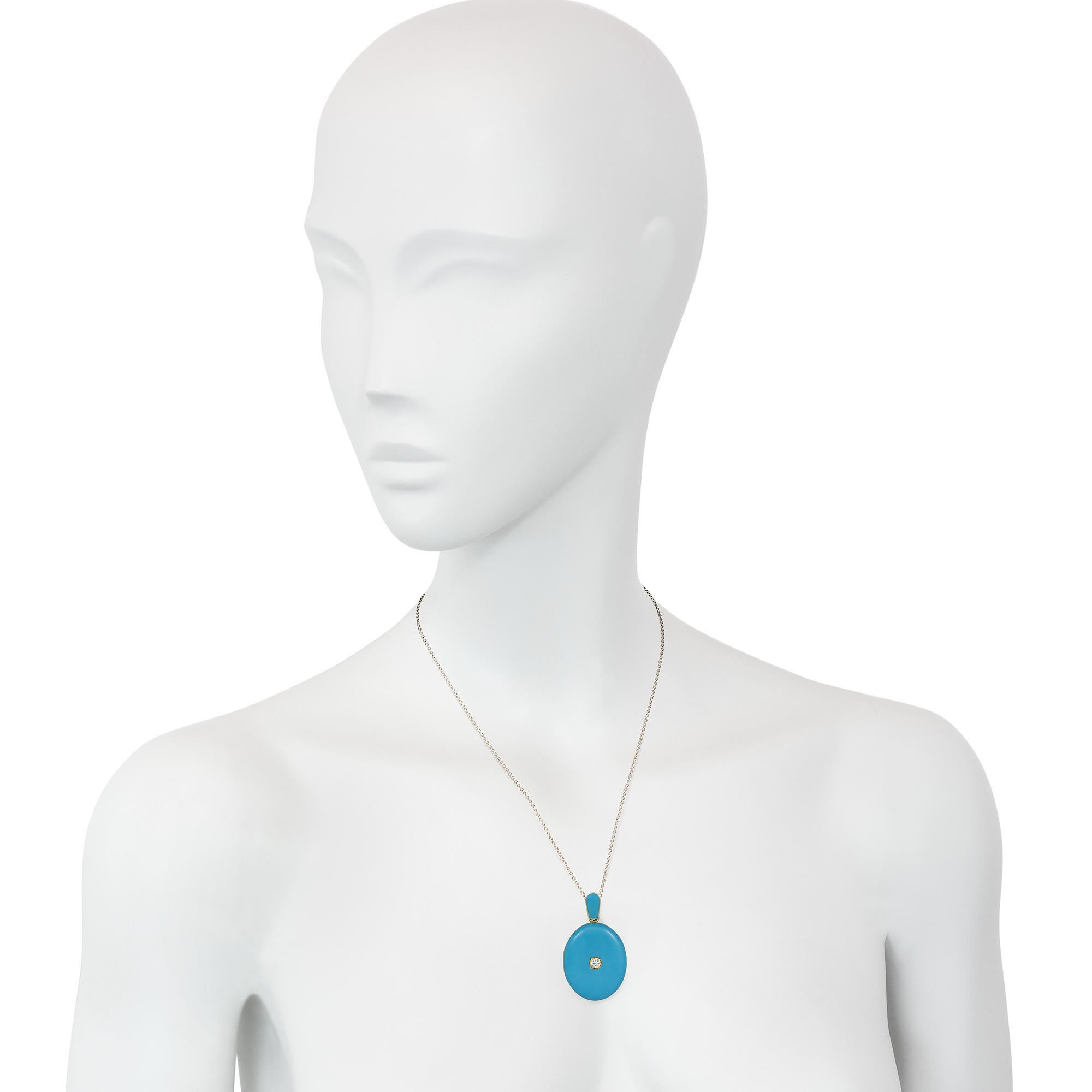 Pendentif médaillon ovale victorien ancien en or, émail bleu turquoise et diamants Bon état - En vente à New York, NY