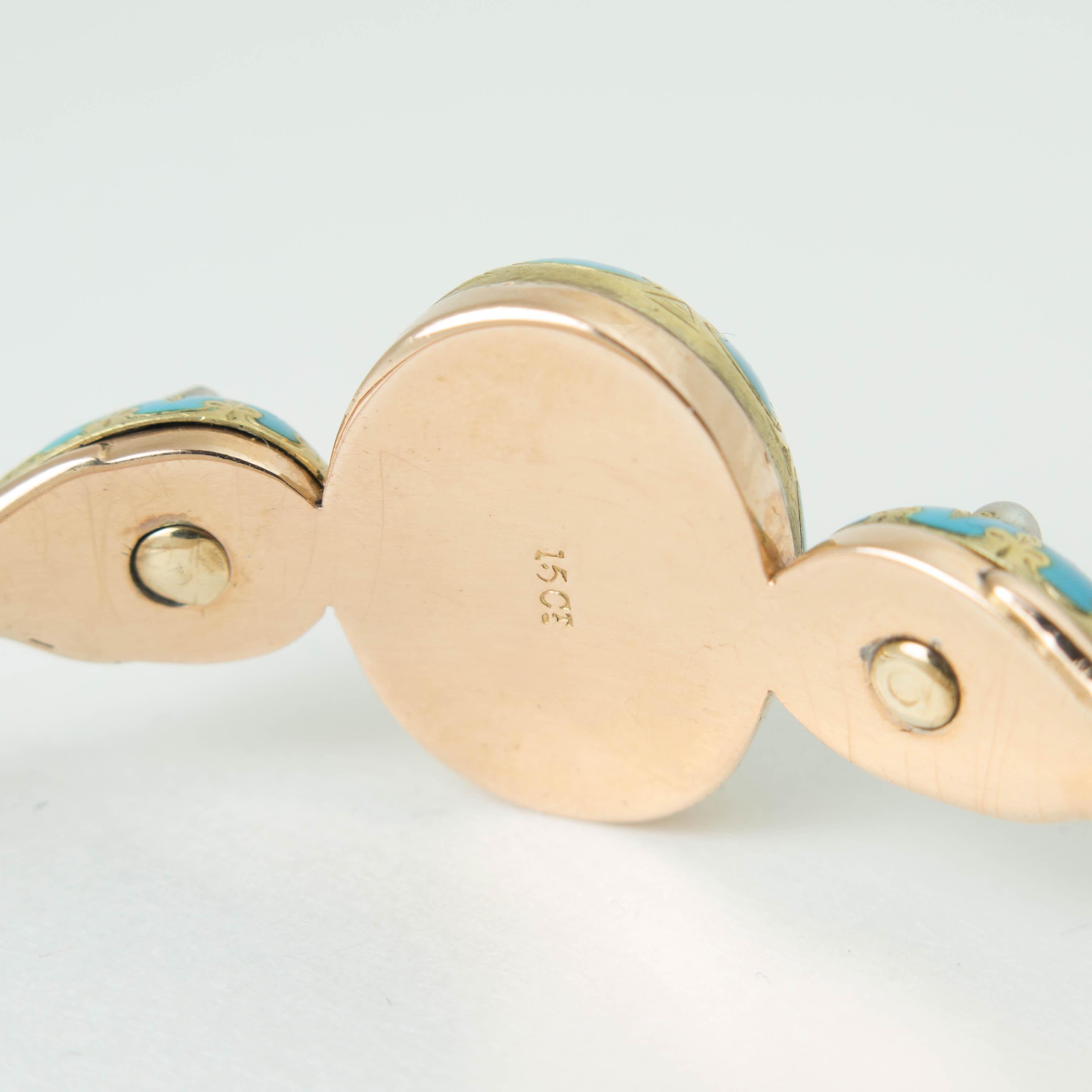 Antikes viktorianisches Türkisblaues Emaille-Goldarmband mit Diamanten und Perlen Damen im Angebot