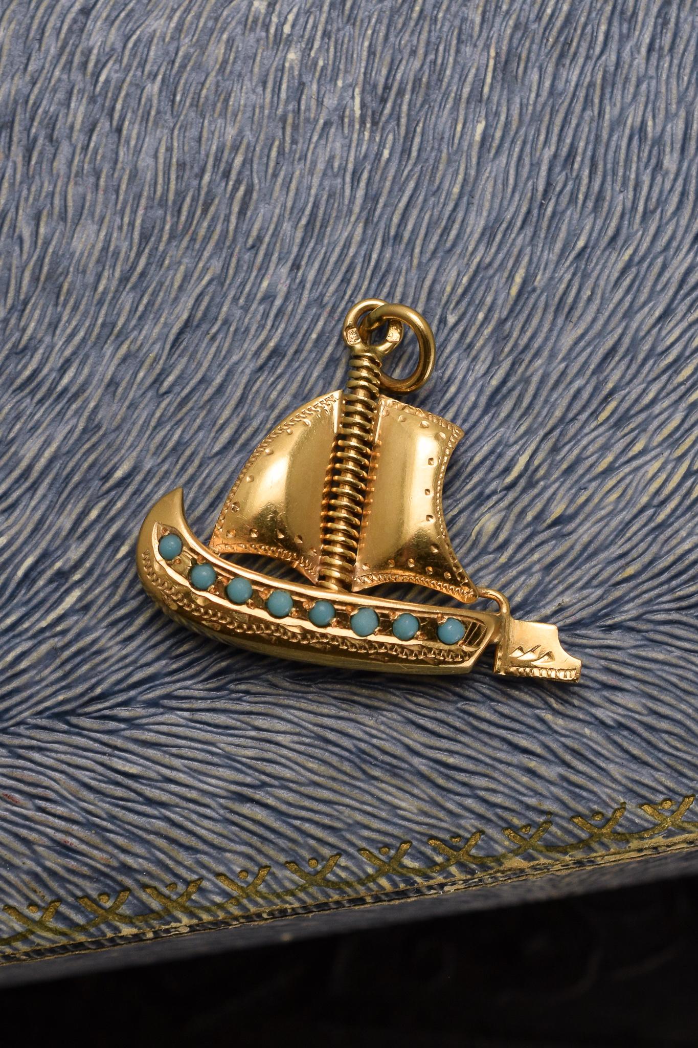 Antique Victorian Turquoise Boat Pendant In Good Condition In Sale, Cheshire