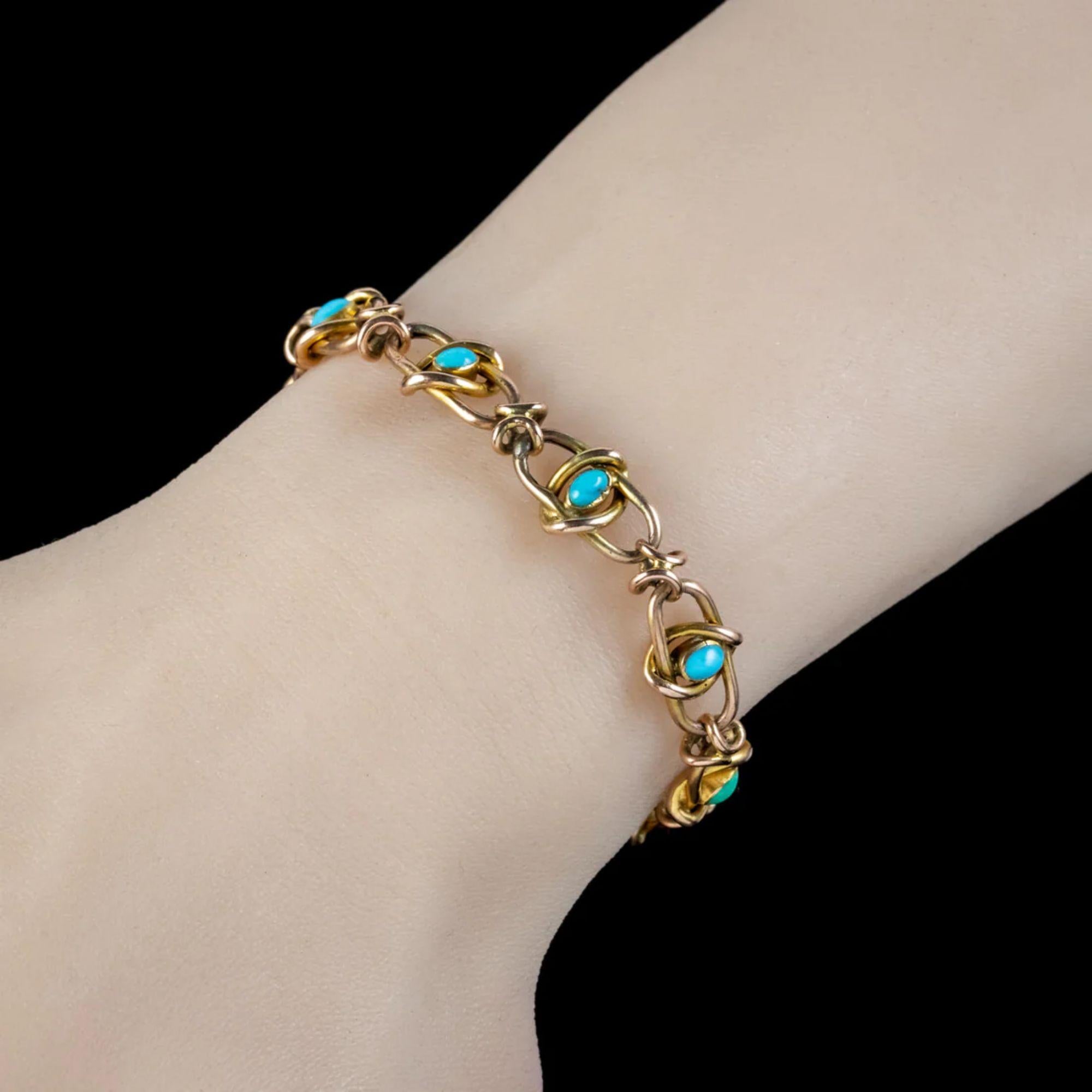 Women's Antique Victorian Turquoise Bracelet in 9ct Gold with Heart Padlock, circa 1890 For Sale