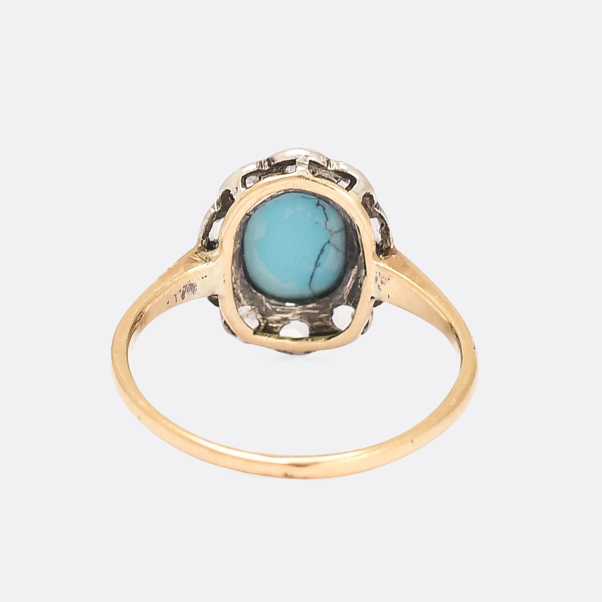 Late Victorian Antique Victorian Turquoise Diamond Flower Ring