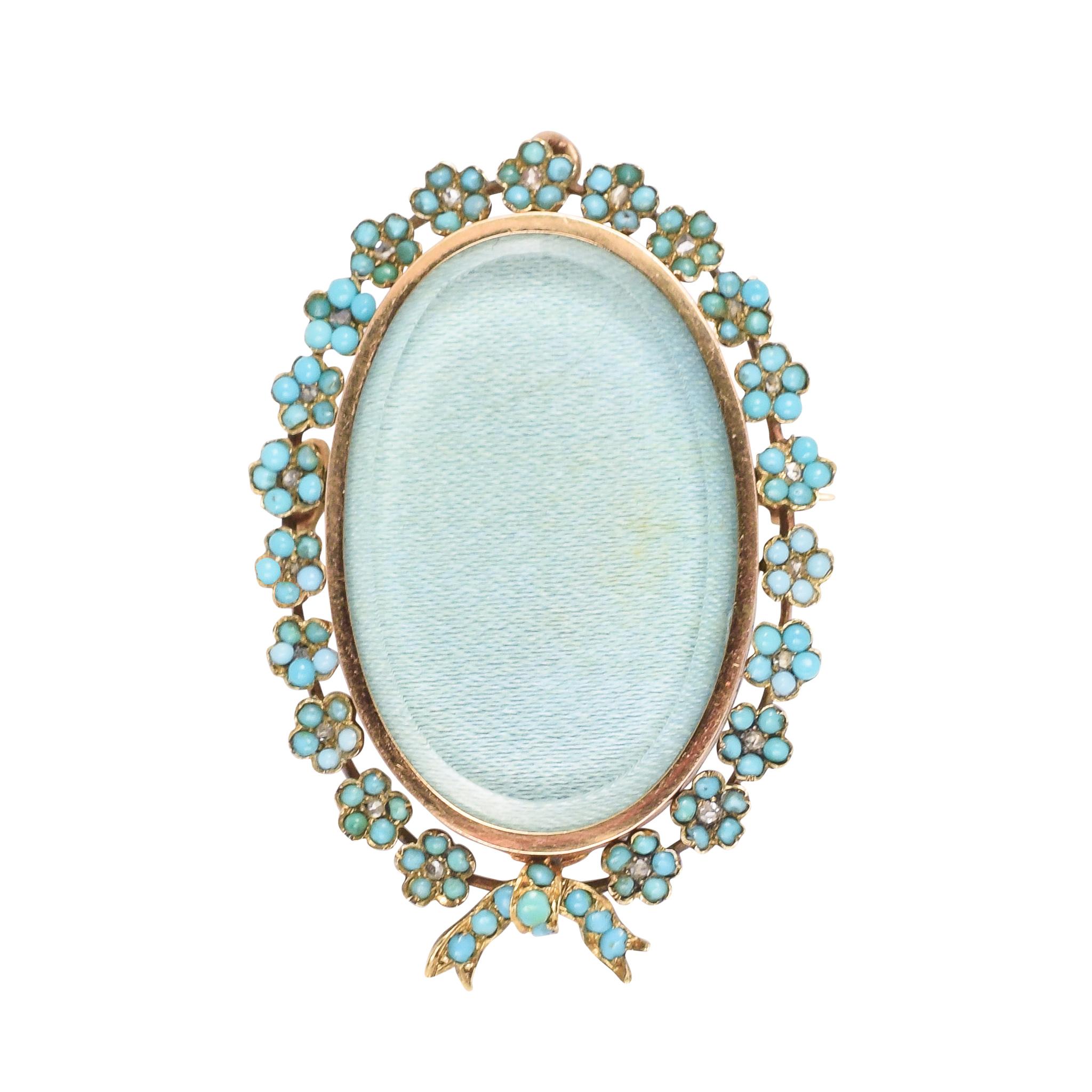 Antique Victorian Turquoise Diamond Forget-Me-Not Locket