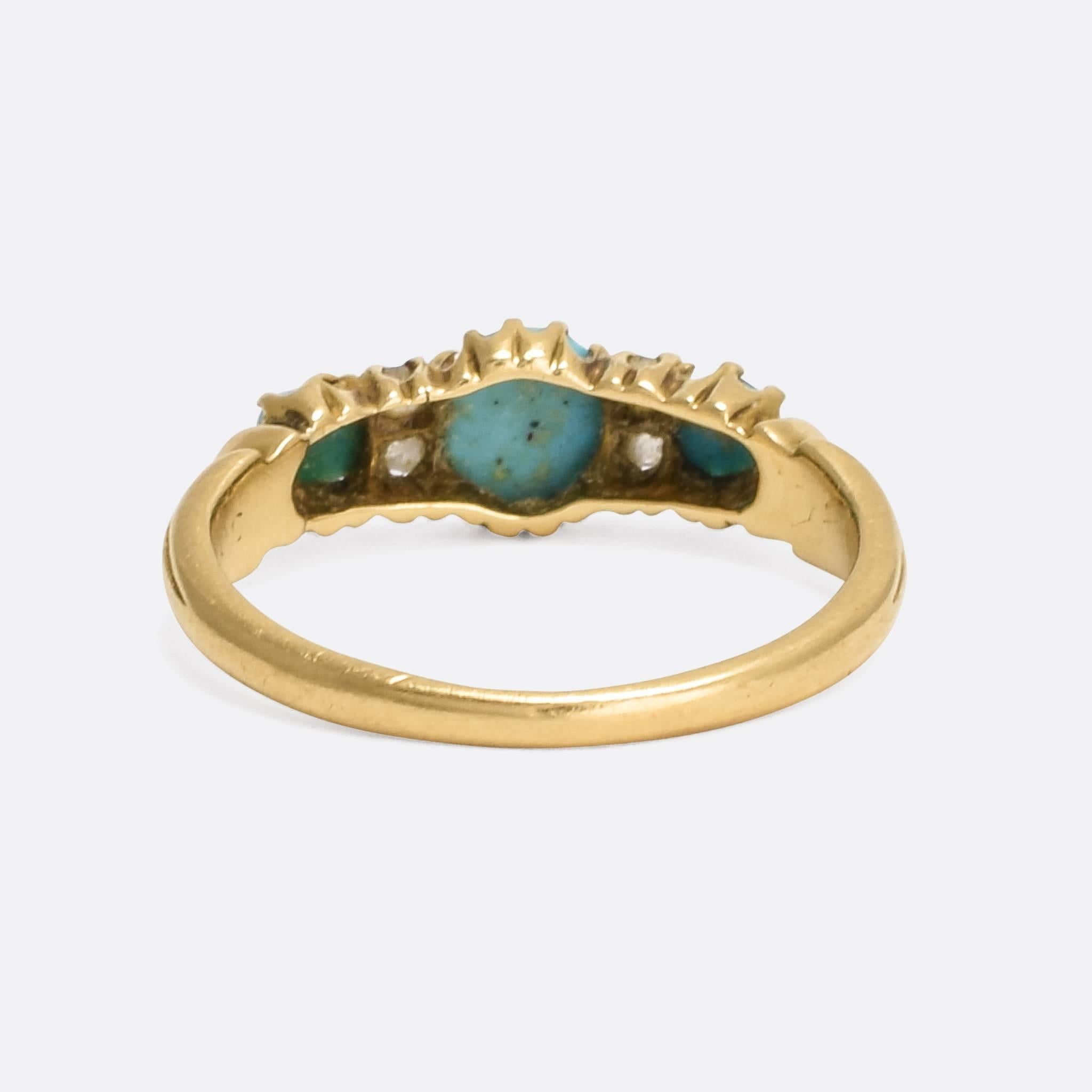 Late Victorian Antique Victorian Turquoise Diamond Gold Ring