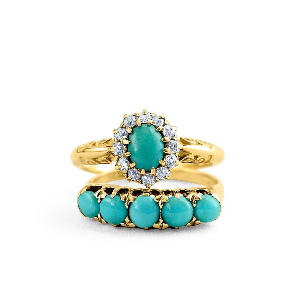 Oval Cut Antique Victorian Turquoise Diamond Halo 18ct Gold Ring For Sale
