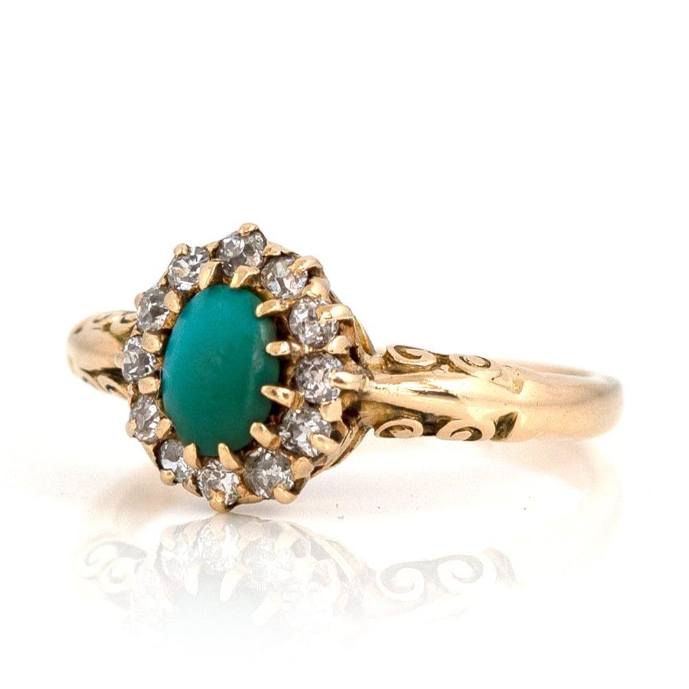 Antique Victorian Turquoise Diamond Halo 18ct Gold Ring For Sale 2