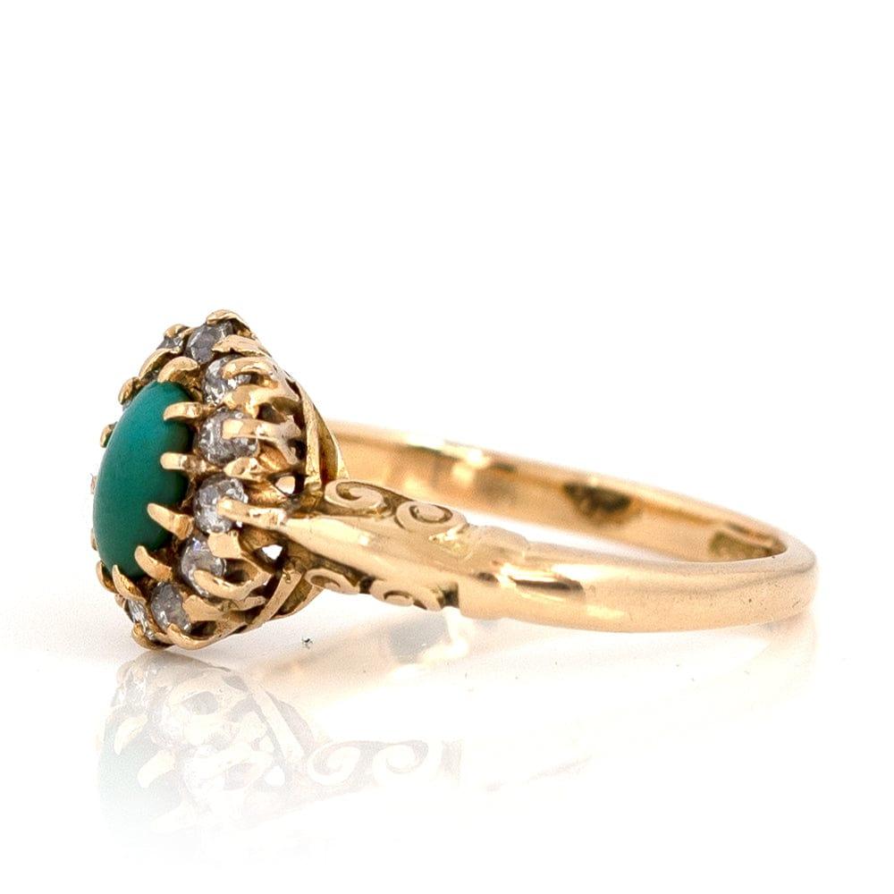 Antique Victorian Turquoise Diamond Halo 18ct Gold Ring For Sale 3