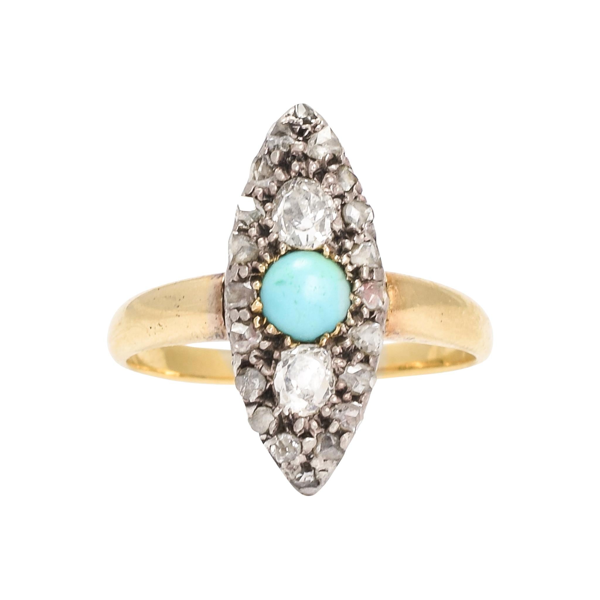 Antique Victorian Turquoise Diamond Marquise Ring For Sale