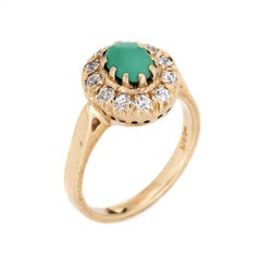 Antique Victorian Turquoise Diamond Ring Vintage 14 Karat Gold Mine Cut Halo