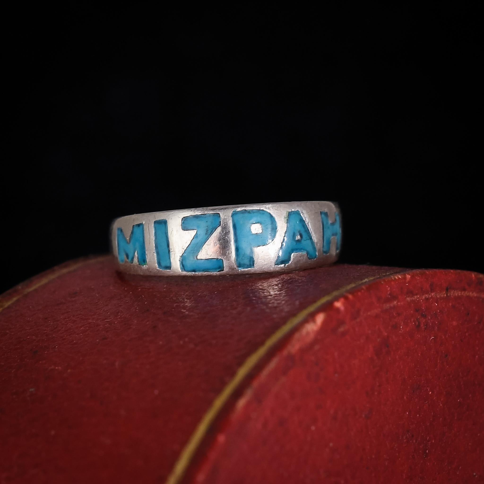 Women's or Men's Antique Victorian Turquoise Enamel MIZPAH Ring