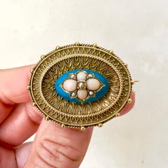 Antique Victorian 14K Gold Etruscan Revival Locket Brooch, 19th Century