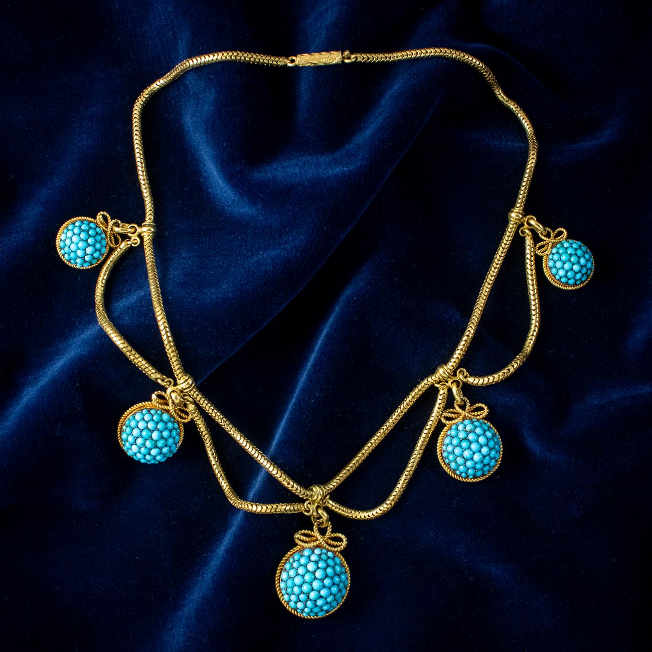 Antique Victorian Turquoise Etruscan Revival Collar Necklace 15ct Gold 5