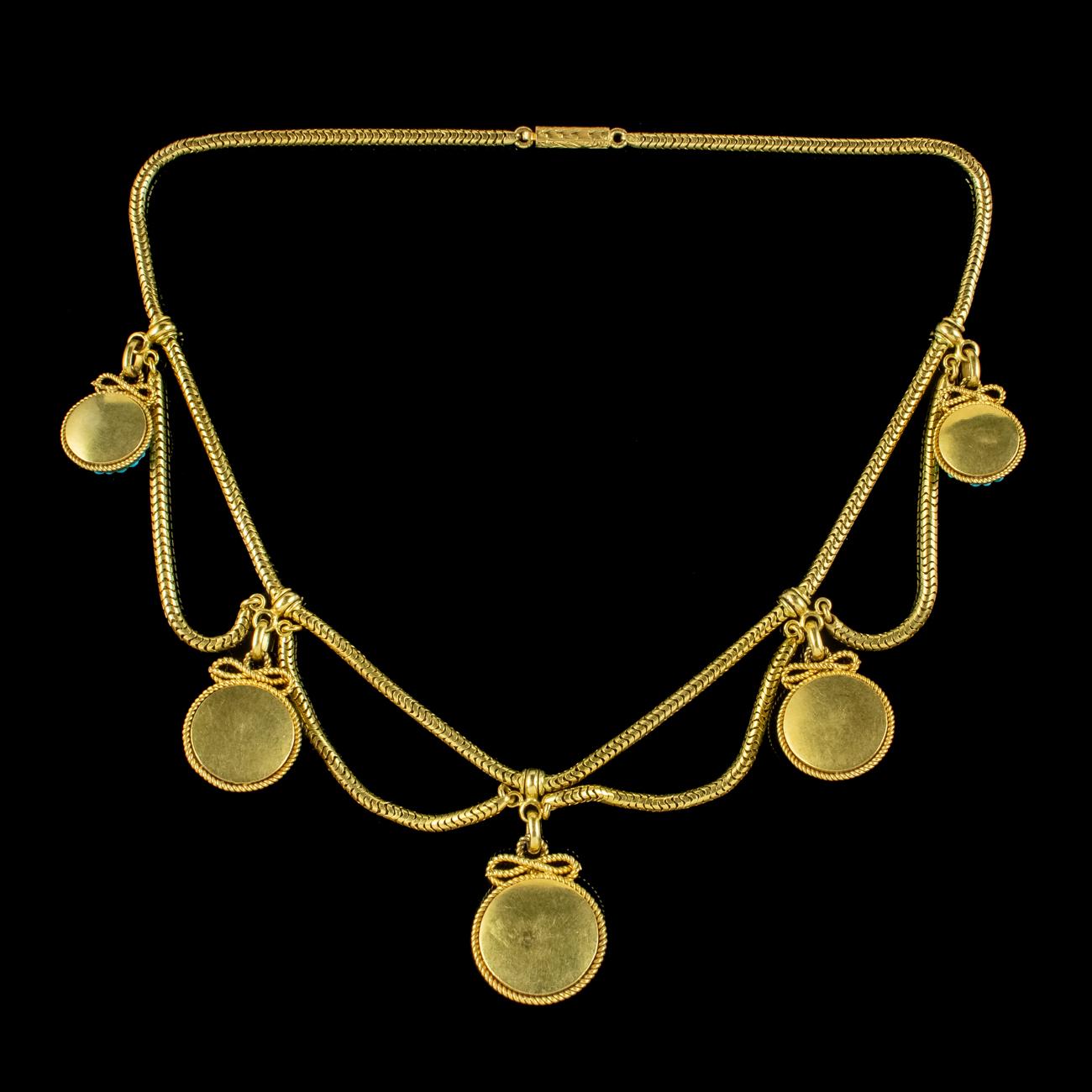Women's Antique Victorian Turquoise Etruscan Revival Collar Necklace 15ct Gold