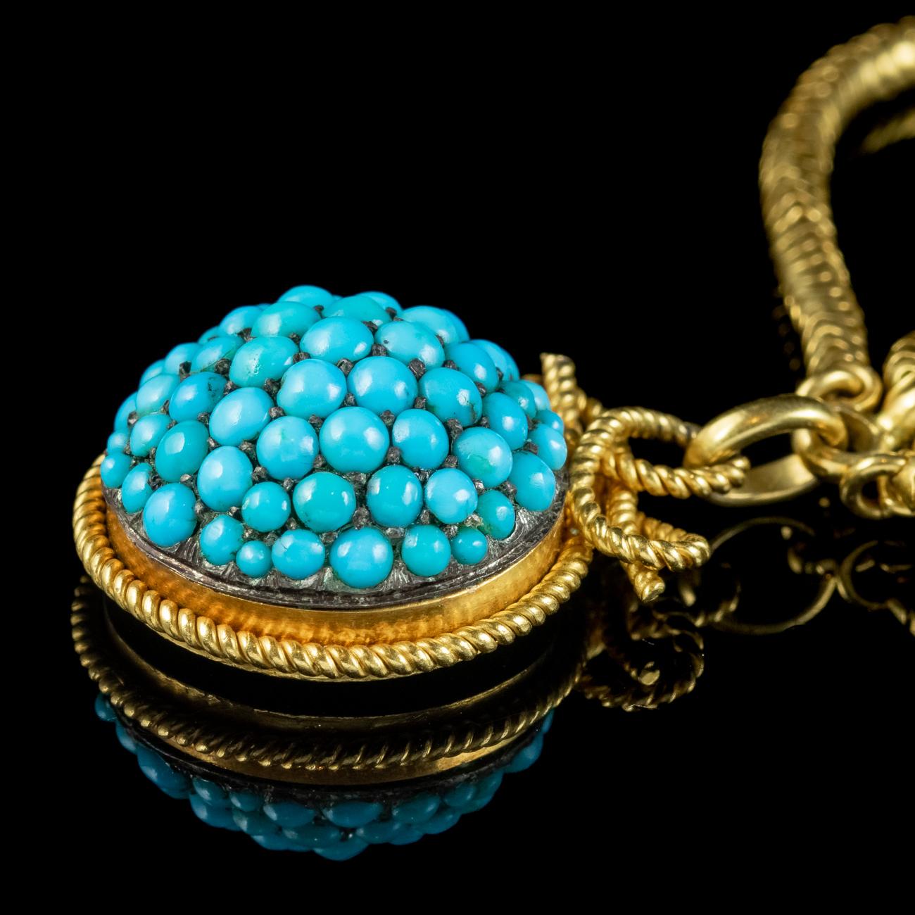 Antique Victorian Turquoise Etruscan Revival Collar Necklace 15ct Gold 1