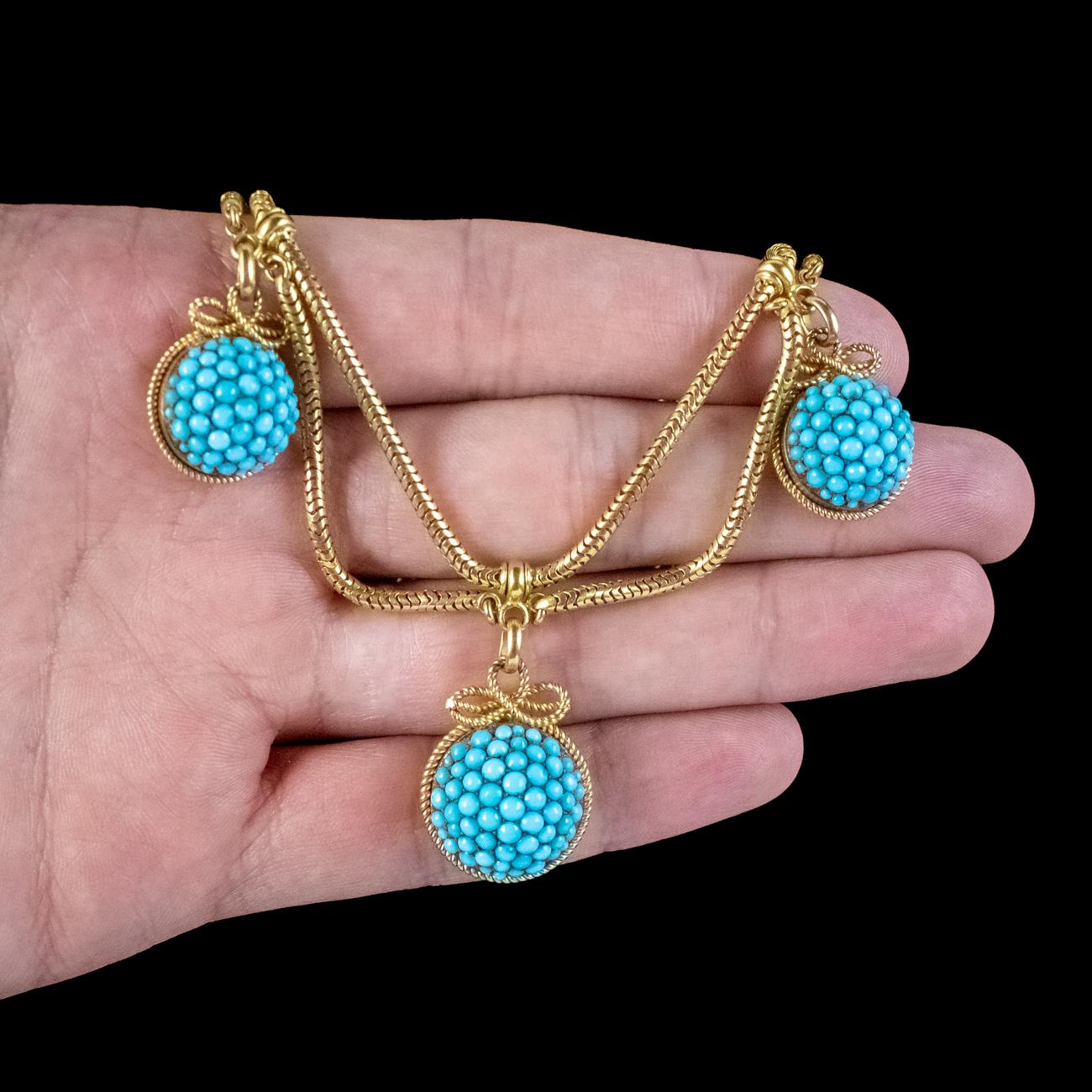 Antique Victorian Turquoise Etruscan Revival Collar Necklace 15ct Gold 4