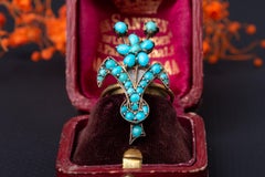 Antique Victorian Turquoise Flower Ring, Antique Brooch Conversion Ring