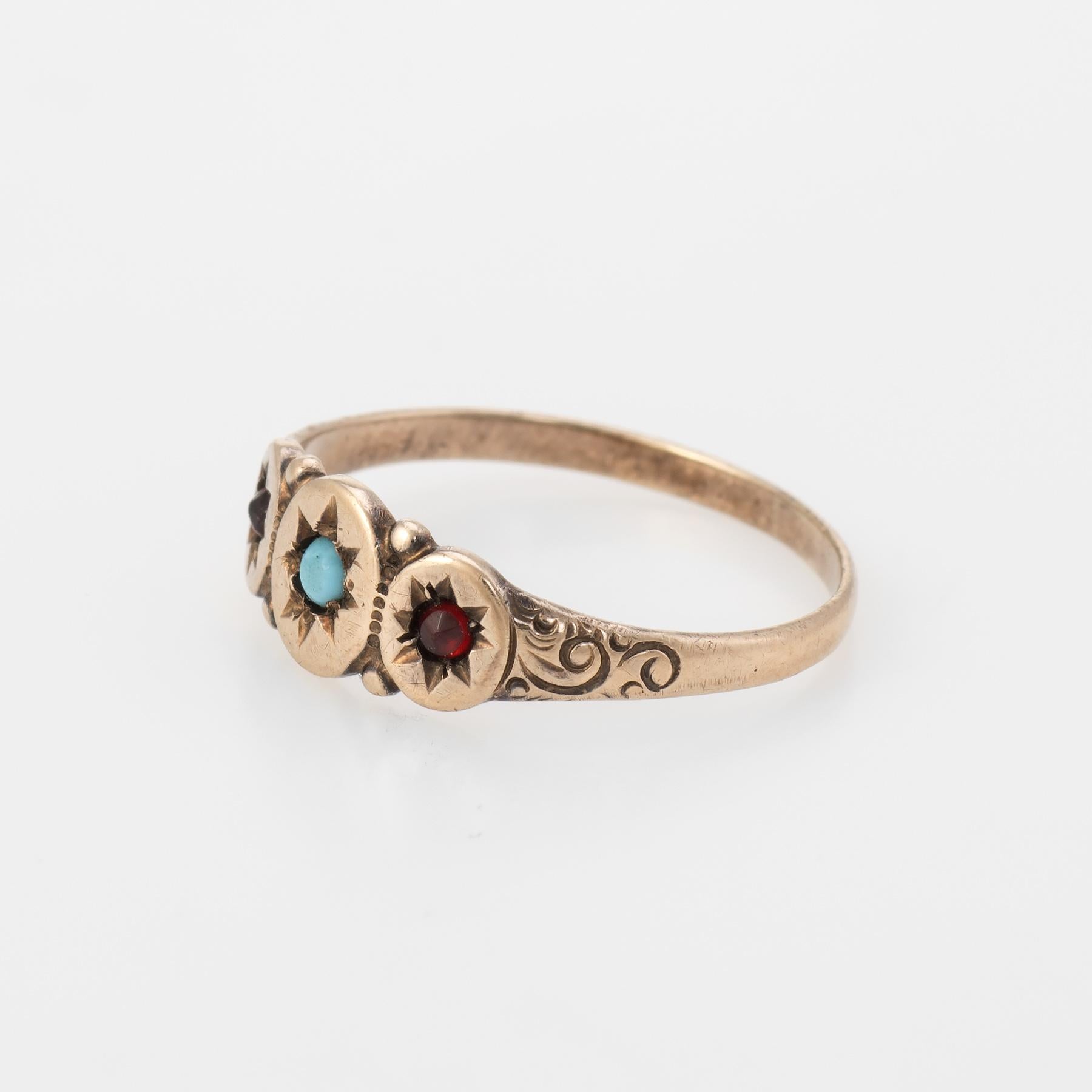 Women's Antique Victorian Turquoise Garnet Signet Ring Vintage 10 Karat Rose Gold
