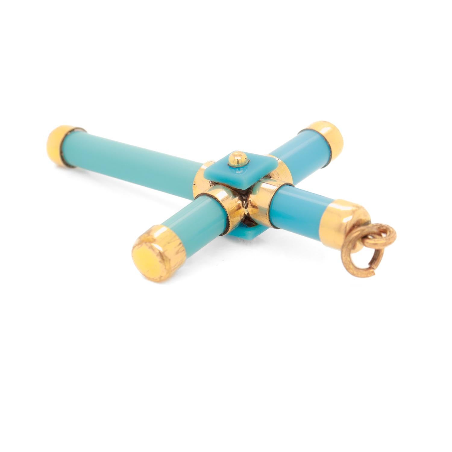 Antique Victorian Turquoise Glass and Gold Filled Cross or Crucifix Pendant 5