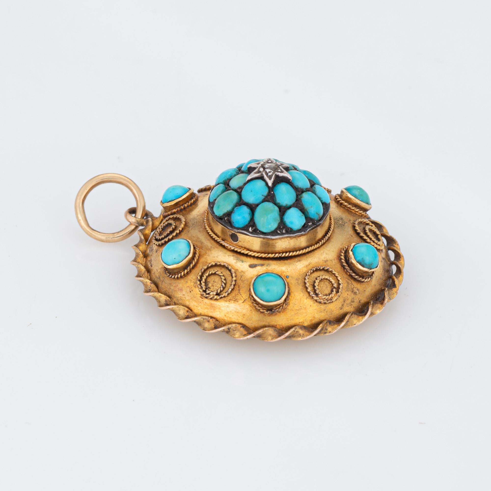 Victorien Pendentif en or jaune 14k avec diamant et turquoise, anciennement victorien en vente