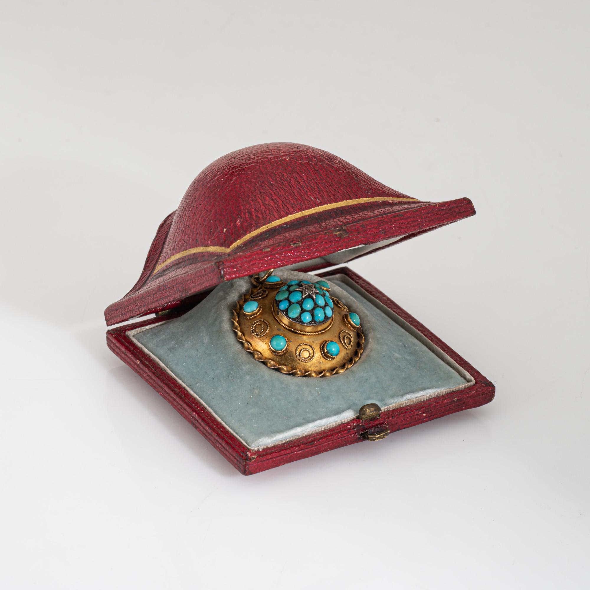 Pendentif en or jaune 14k avec diamant et turquoise, anciennement victorien en vente 1