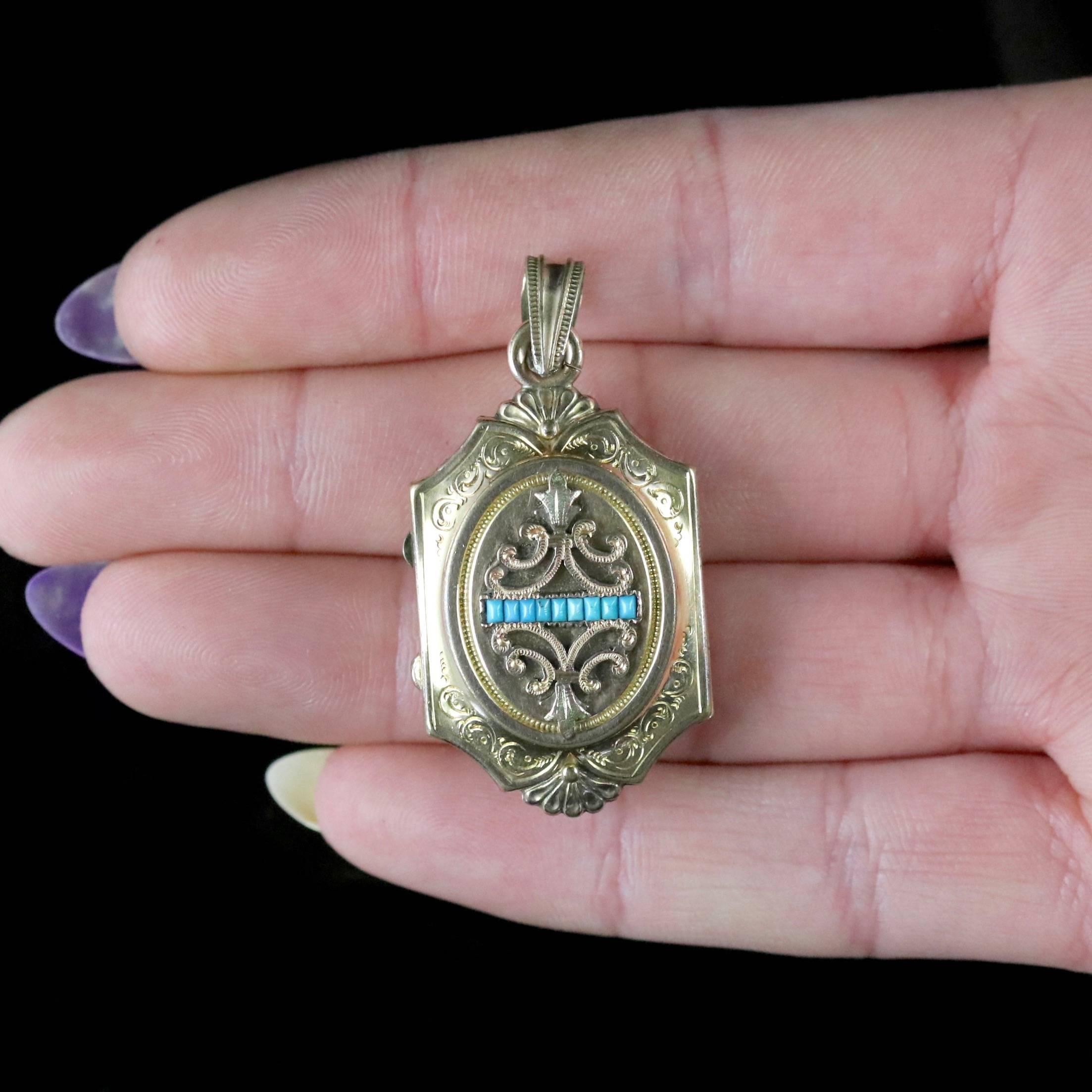 Antique Victorian Turquoise Locket Gold Gilt, circa 1890 For Sale 2
