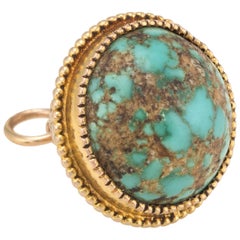 Antique Victorian Turquoise Orb Charm Pendant Vintage 14 Karat Gold Jewelry
