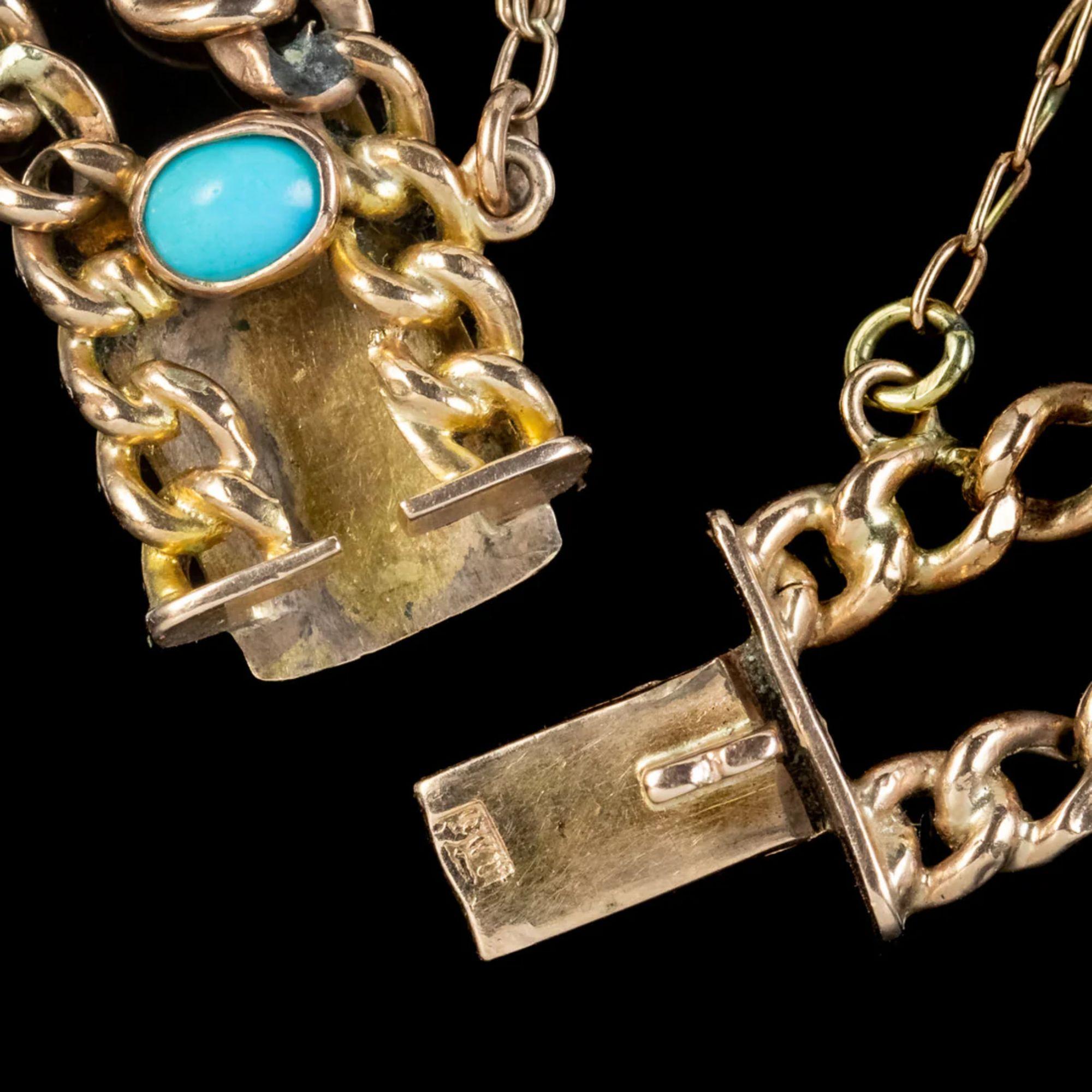 Taille cabochon Bracelet victorien ancien en or 9 carats avec perles et turquoises, c. 1900 en vente