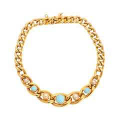 Antique Victorian Turquoise Pearl Curb-Link Bracelet