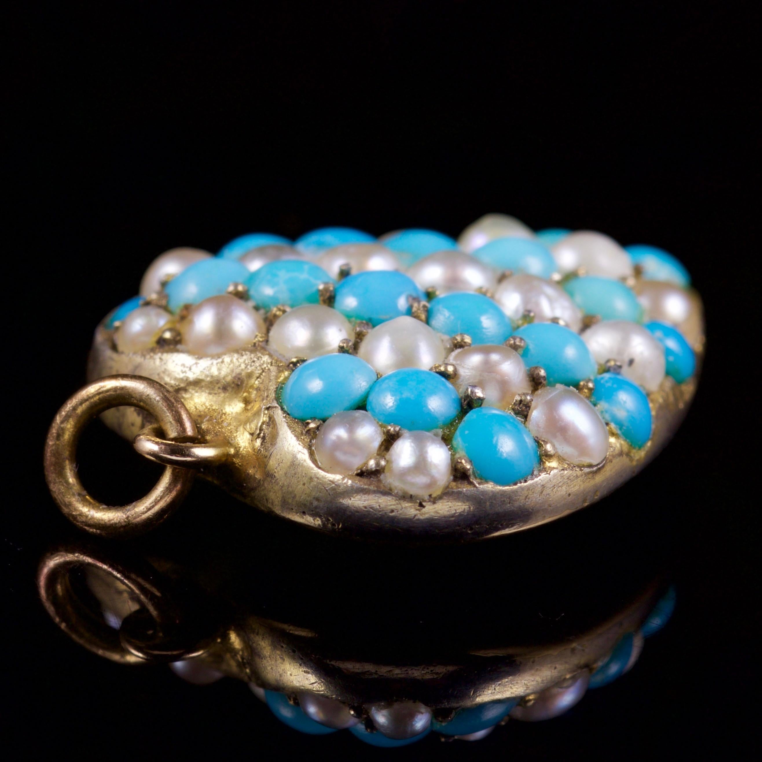 Women's Antique Victorian Turquoise Pearl Heart Pendant, circa 1880 For Sale