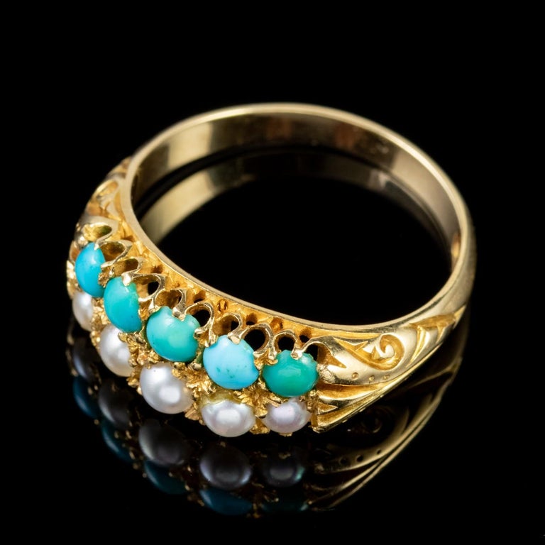 Antique Victorian Turquoise Pearl Ring 18 Carat Gold, circa 1880 For