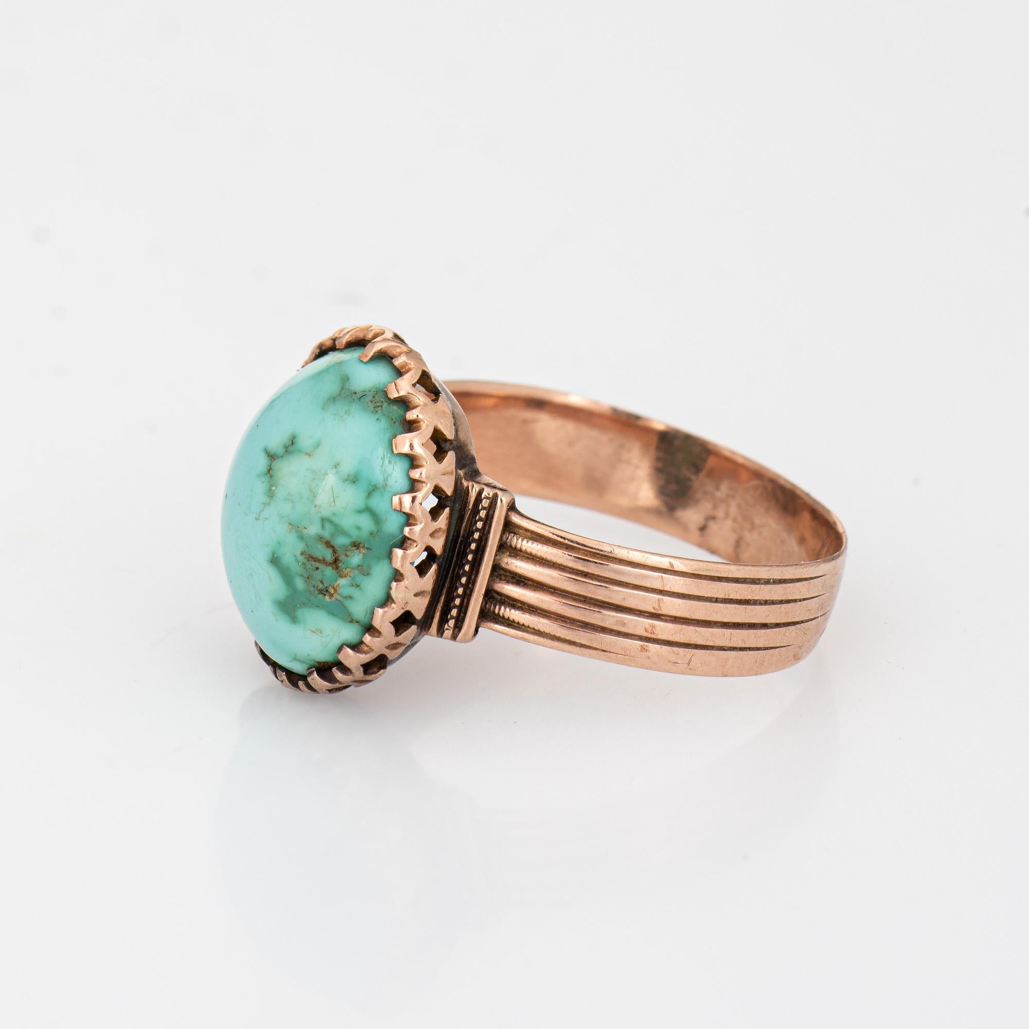 Cabochon Antique Victorian Turquoise Ring 10k Rose Gold Estate Fine Jewelry Oval