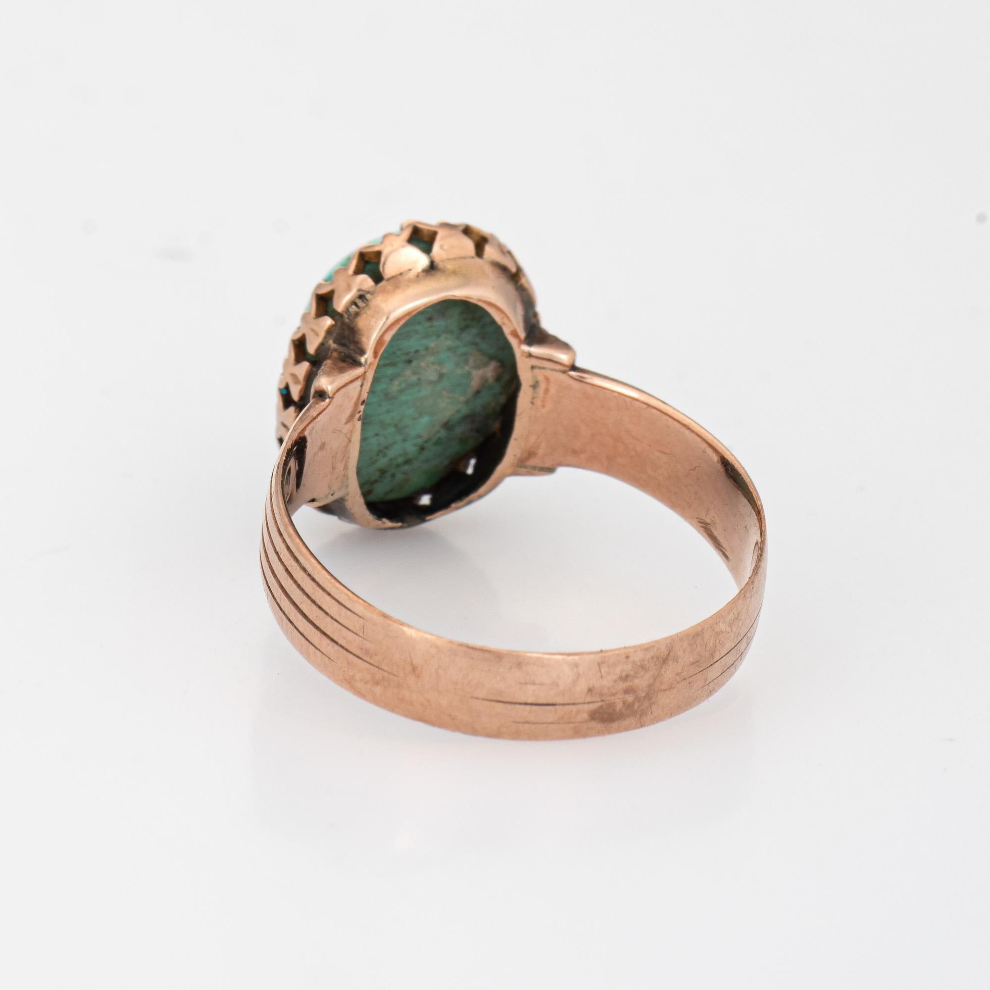 Antique Victorian Turquoise Ring 10k Rose Gold Estate Fine Jewelry Oval In Good Condition In Torrance, CA
