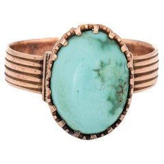 Antique Victorian Turquoise Ring 10k Rose Gold Estate Fine Jewelry Oval