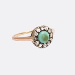 Antique Victorian Turquoise Rose Diamond Cluster Ring