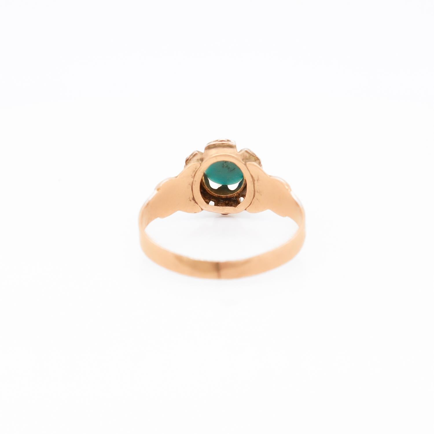 Antique Victorian Turquoise, Seed Pearl and 10k Rose Gold Ring For Sale 4