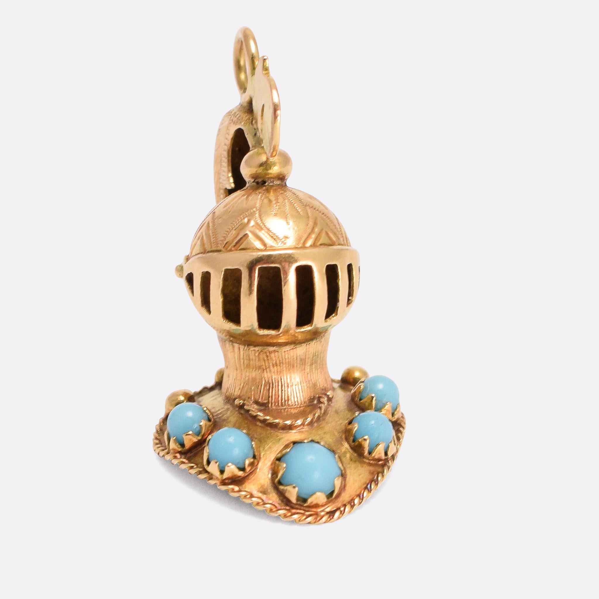 Antique Victorian Turquoise Set Knight's Helm Pendant In Good Condition In Sale, Cheshire