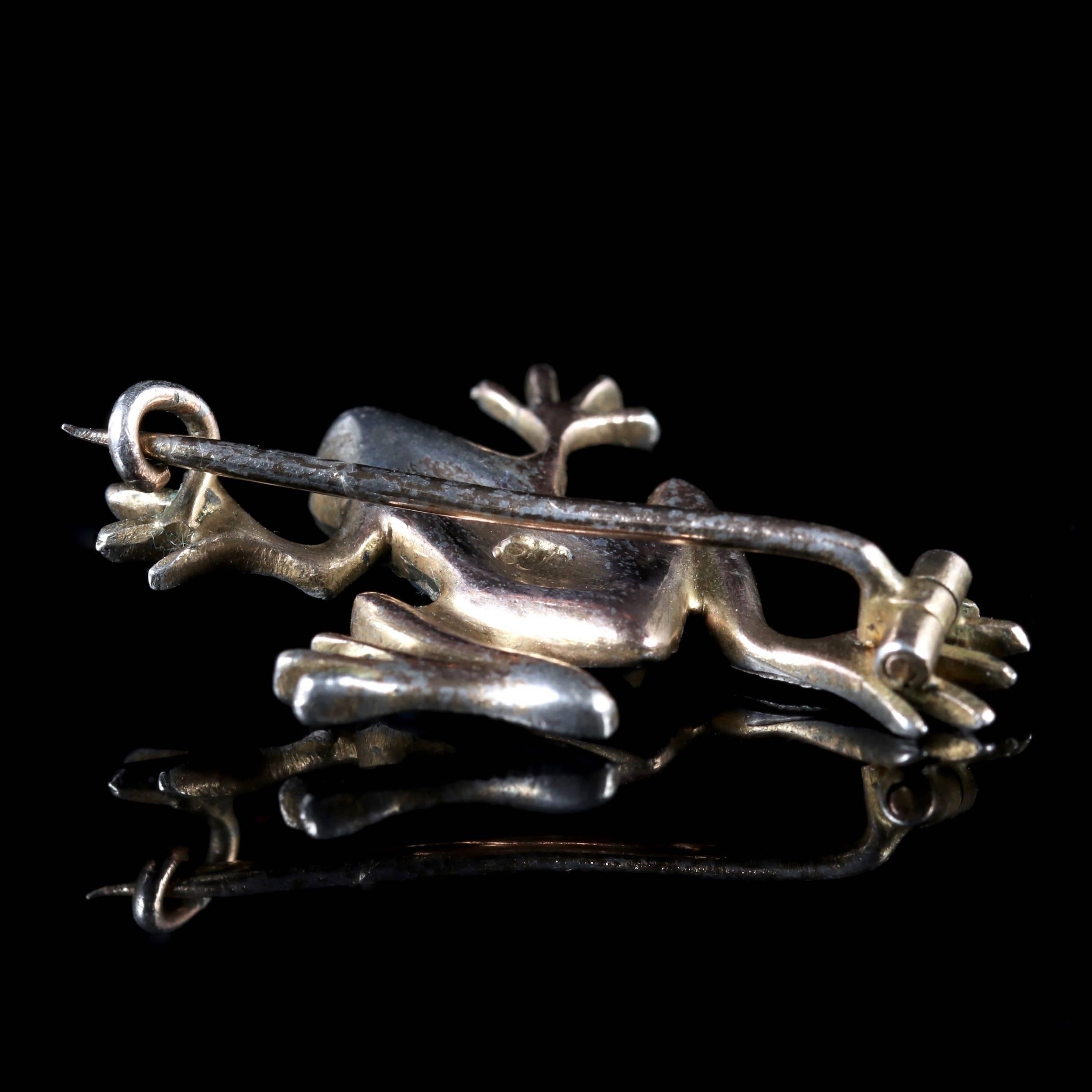 Antique Victorian Turquoise Silver Frog Brooch, circa 1900 3