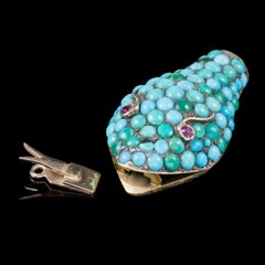 Antique Victorian Turquoise Snake Head Snapper Ruby Eyes 18ct Gold Circa 1900