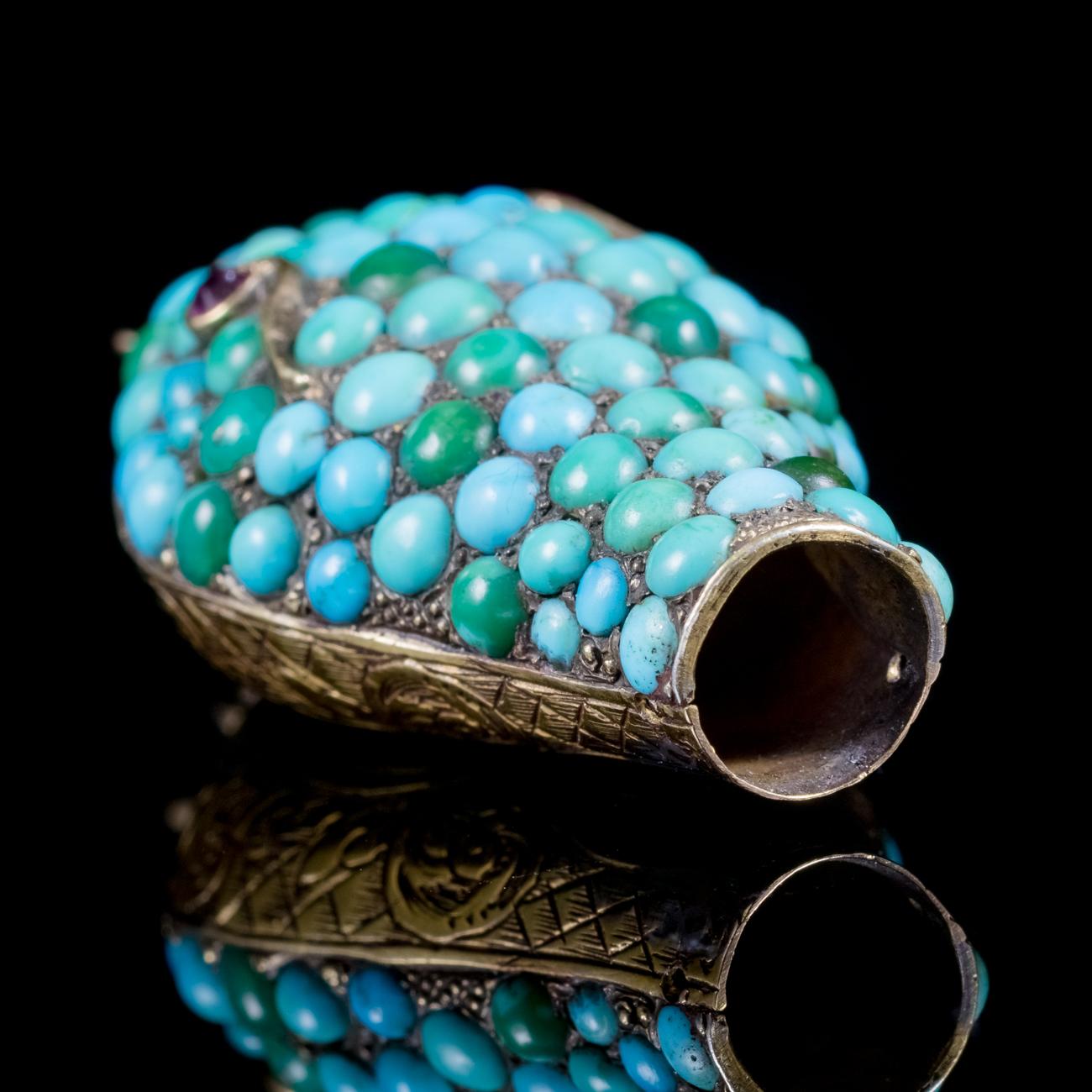 Antique Victorian Turquoise Snake Head Snapper Ruby Eyes 18ct Gold Circa 1900 In Good Condition For Sale In Lancaster, Lancashire