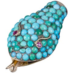 Antique Victorian Turquoise Snake Head Snapper Ruby Eyes 18ct Gold Circa 1900