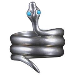 Antique Victorian Turquoise Snake Ring Silver Coiled Ring, circa 1880