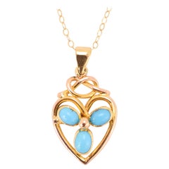 Antique Victorian Turquoise Trefoil Heart Pendant