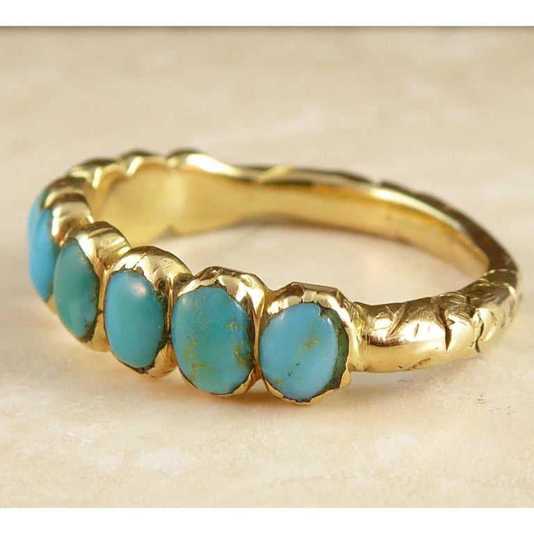 Antique Victorian Turquoise Wedding Ring, Engraved
