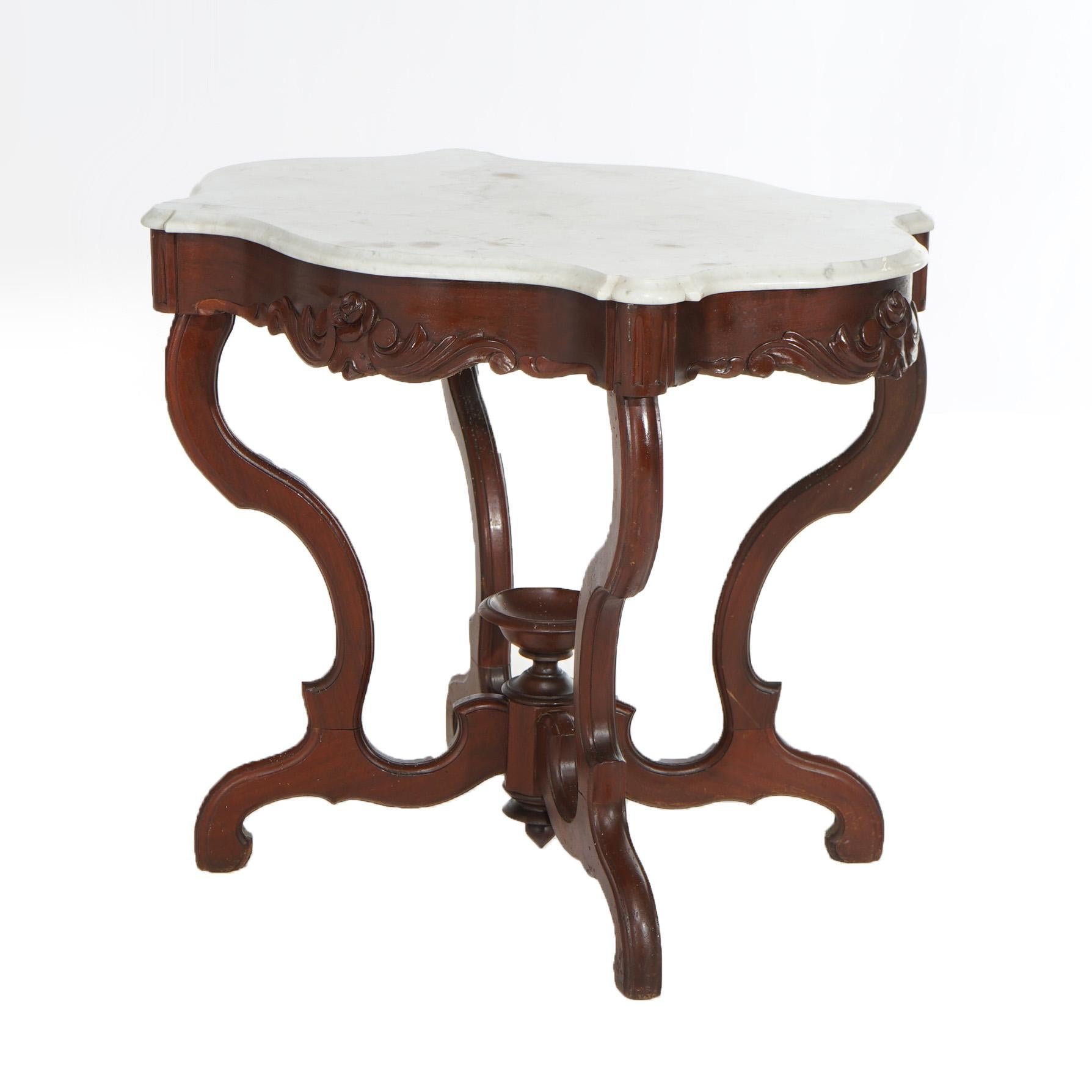 Antique Victorian Turtle Top Marble & Carved Walnut Parlor Table Circa 1890 2
