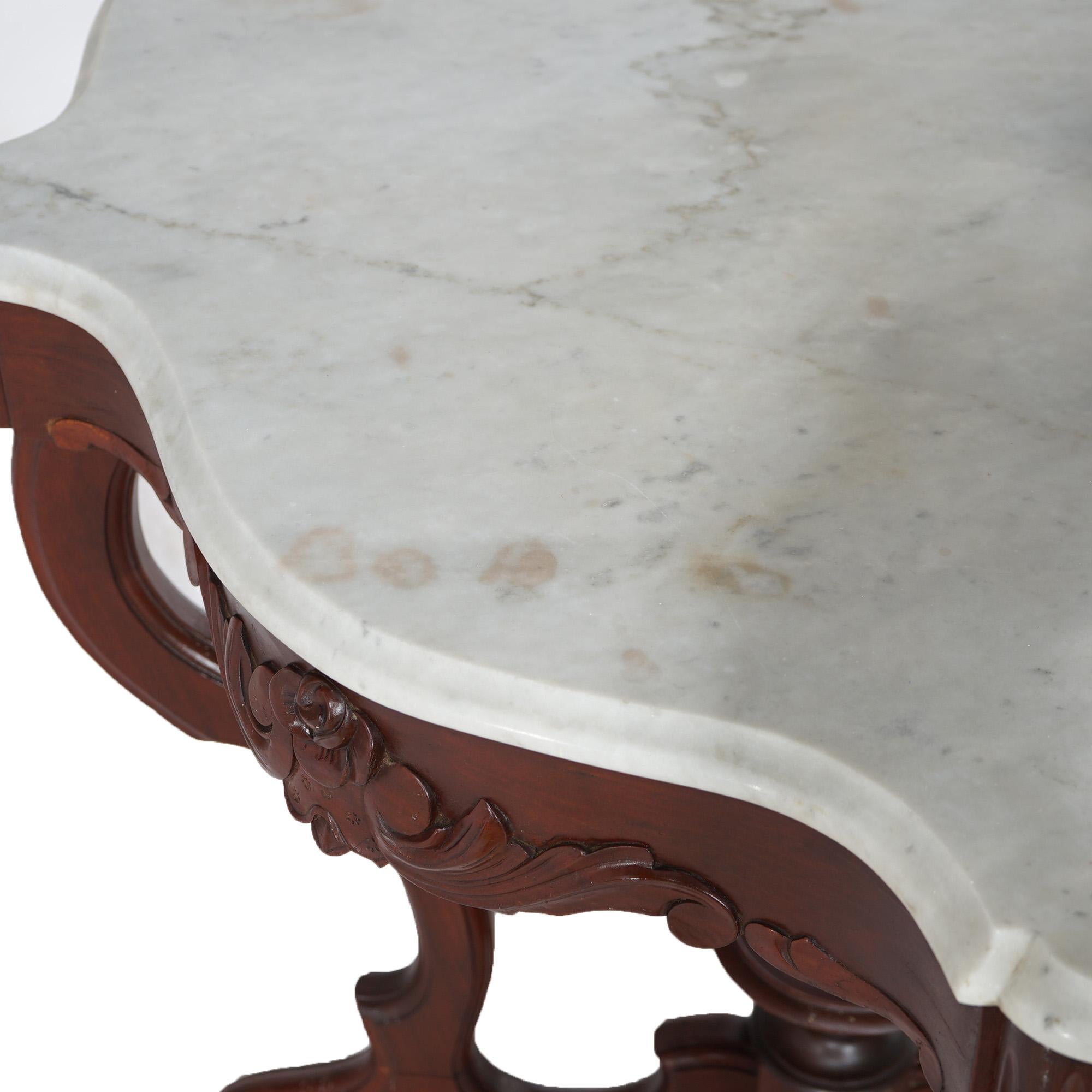 Antique Victorian Turtle Top Marble & Carved Walnut Parlor Table Circa 1890 3