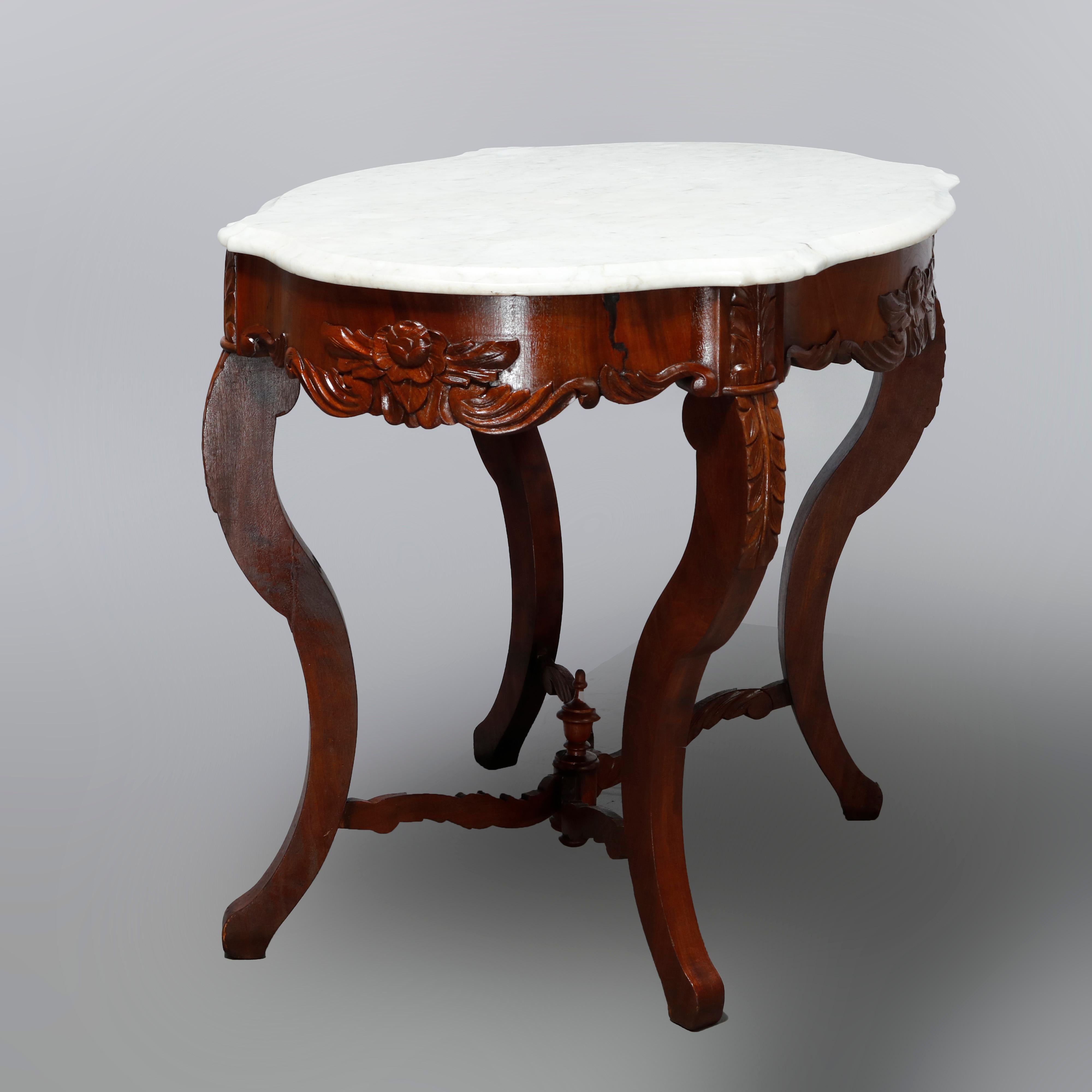Antique Victorian Turtle Top Marble Top Mahogany & Walnut Lamp Table, Circa 1860 For Sale 4